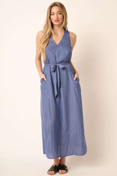 Mittoshop Cross Back Belted V Neck Tank Maxi Dress Chic
