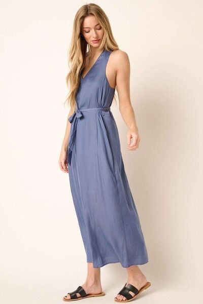 Mittoshop Cross Back Belted V Neck Tank Maxi Dress Chic