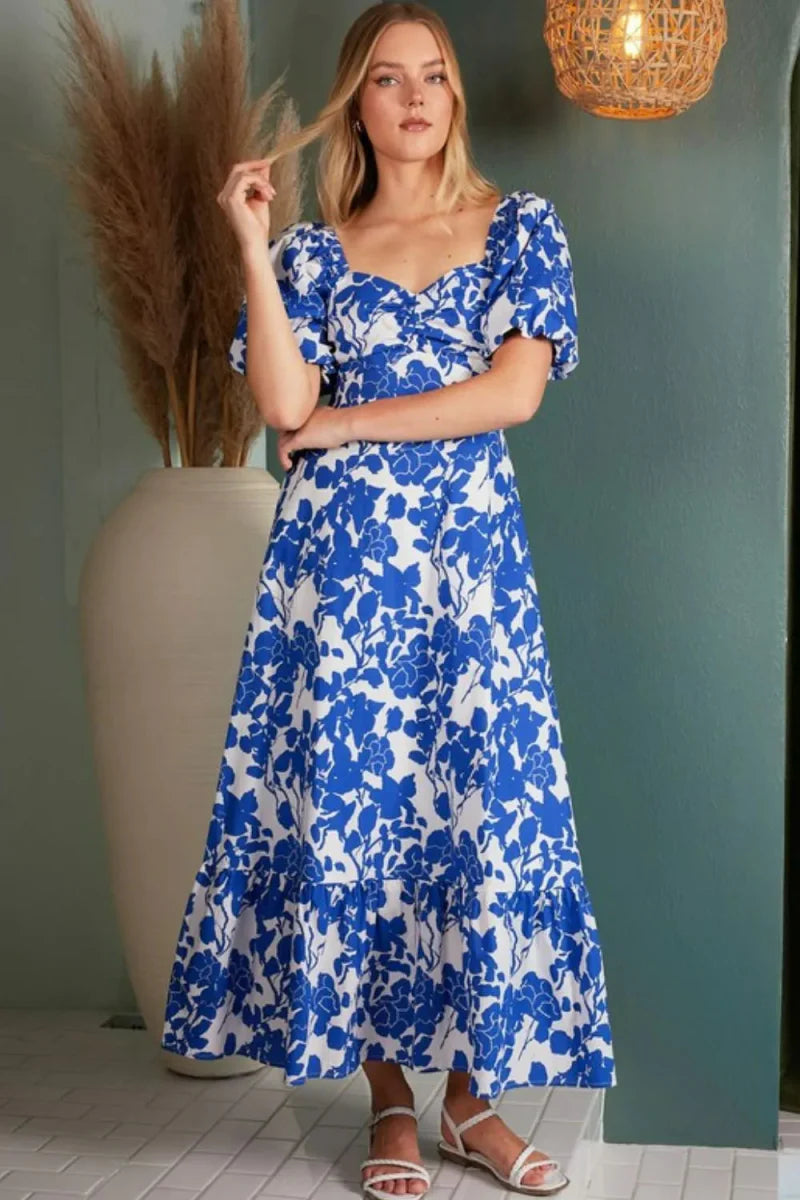 Mittoshop Cutout Back Floral Sweetheart Neck Dress