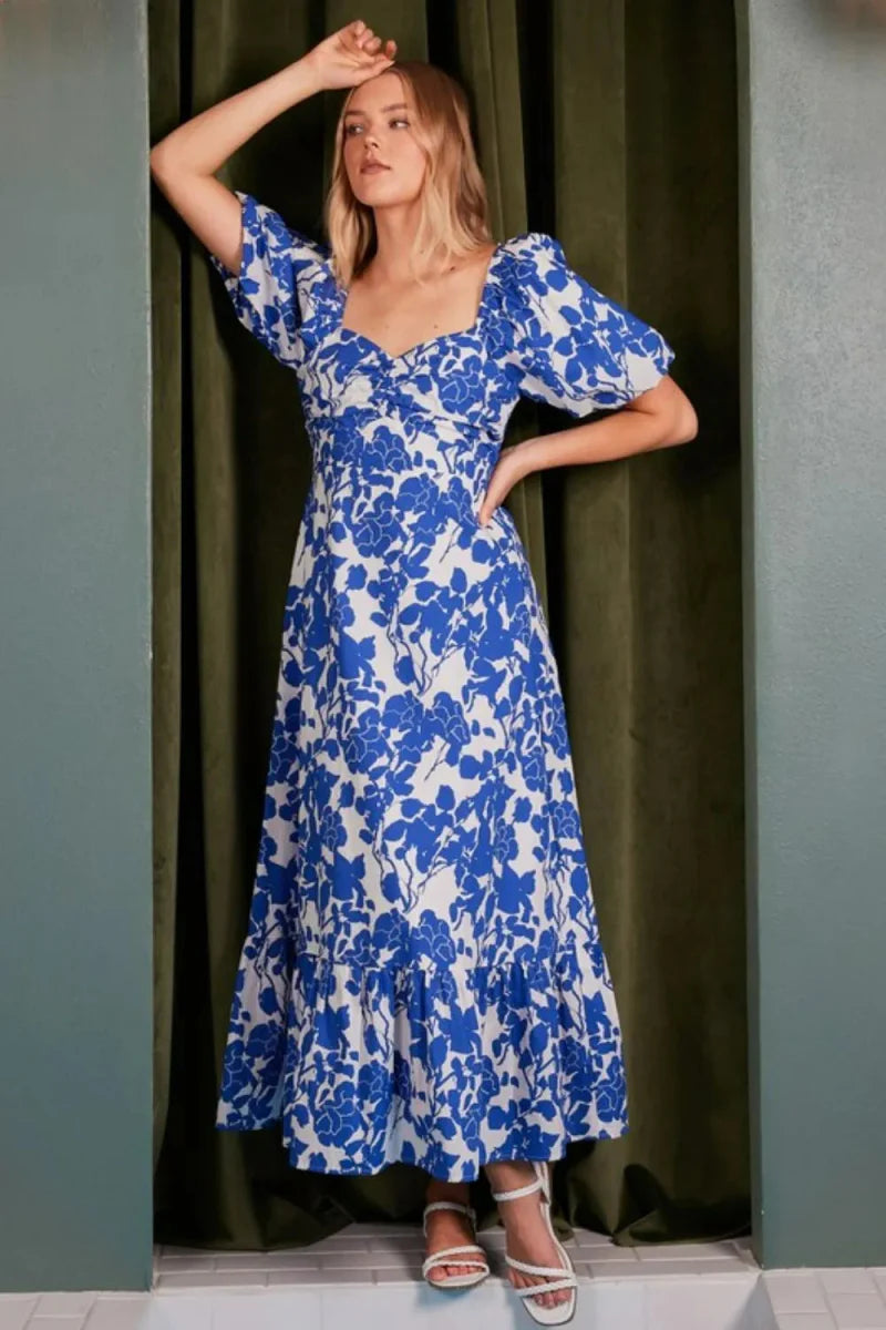 Mittoshop Cutout Back Floral Sweetheart Neck Dress