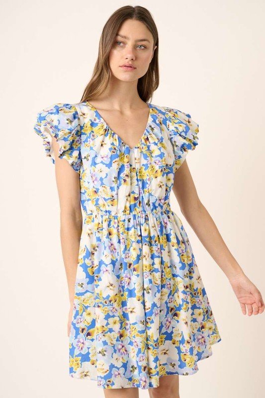 Mittoshop Floral V-Neck Cap Sleeve Mini Dress for Women