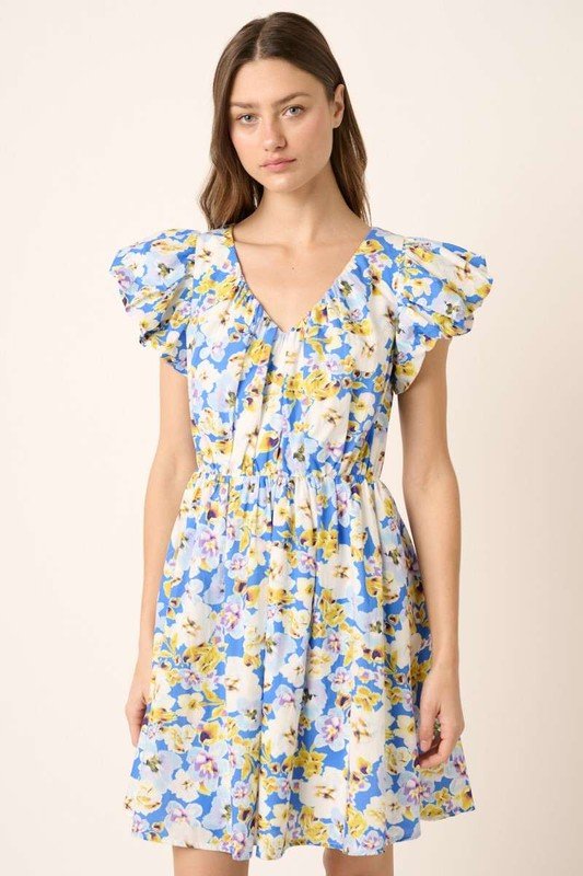Mittoshop Floral V-Neck Cap Sleeve Mini Dress for Women