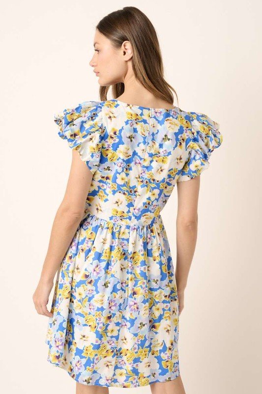 Mittoshop Floral V-Neck Cap Sleeve Mini Dress for Women