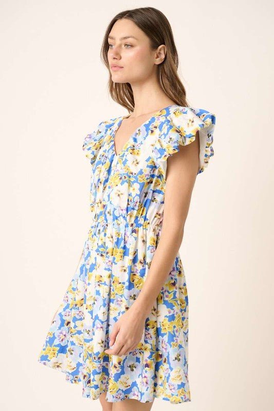 Mittoshop Floral V-Neck Cap Sleeve Mini Dress for Women