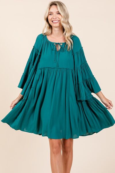 Mittoshop Frill Tie Neck Bell Sleeve Dress for Women