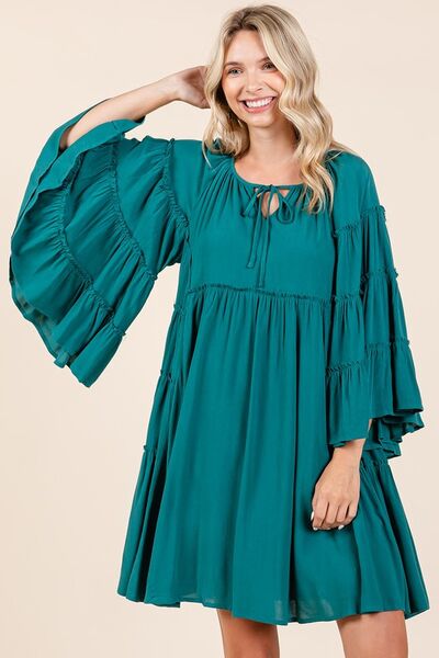 Mittoshop Frill Tie Neck Bell Sleeve Dress for Women