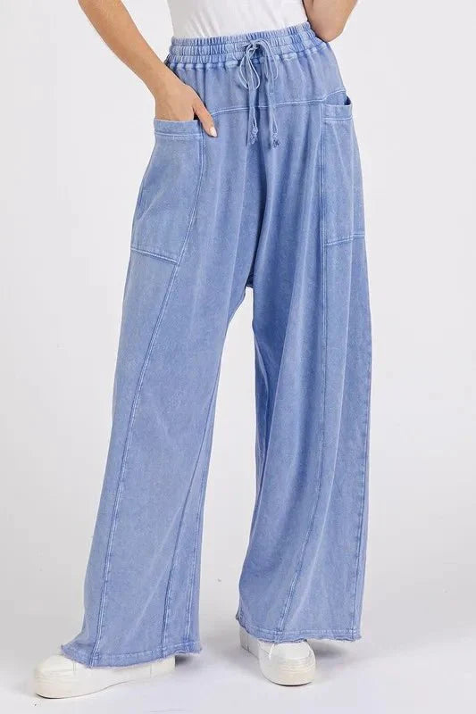 Mittoshop Mineral Wash Elastic Waist Barrel Leg Baggy Pants