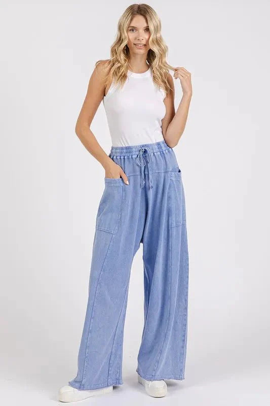 Mittoshop Mineral Wash Elastic Waist Barrel Leg Baggy Pants