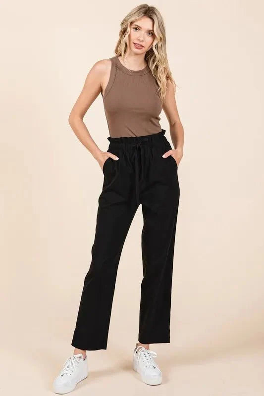 Mittoshop Paperbag Waist Tapered Straight Pants for Women