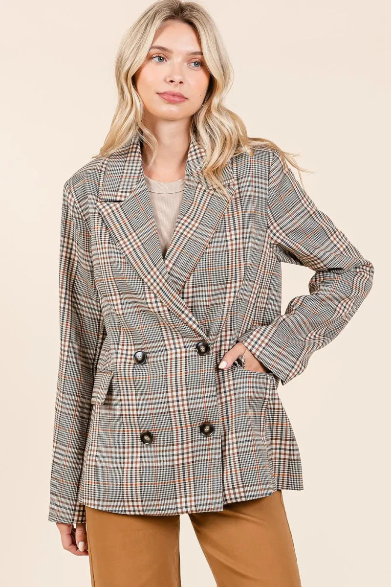 Mittoshop Plaid Double Breasted Relaxed Fit Blazer