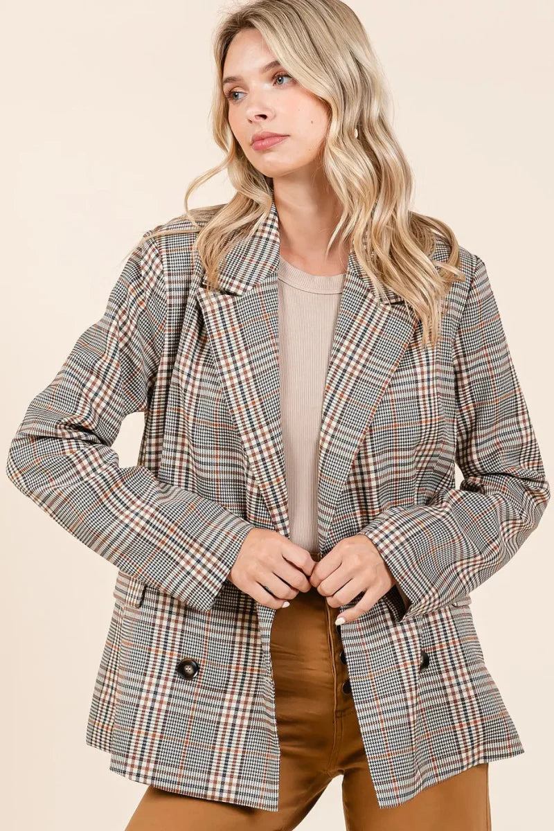 Mittoshop Plaid Double Breasted Relaxed Fit Blazer