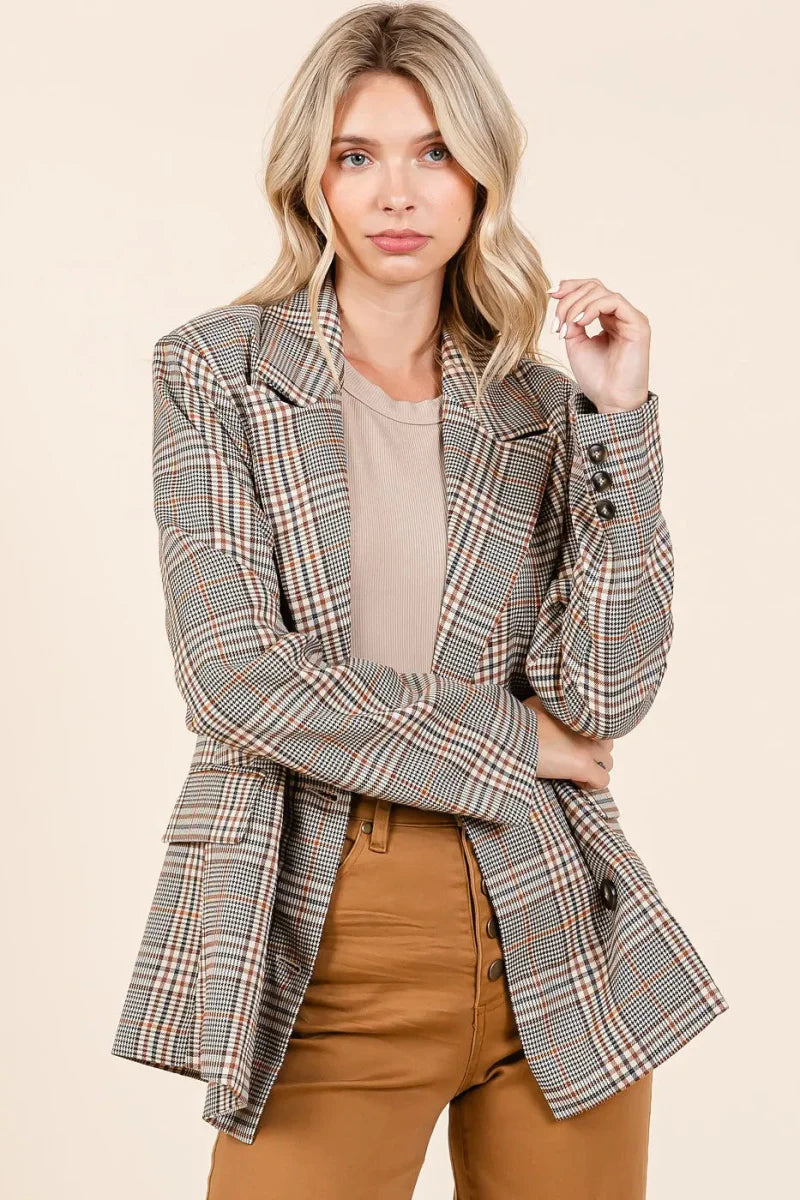 Mittoshop Plaid Double Breasted Relaxed Fit Blazer