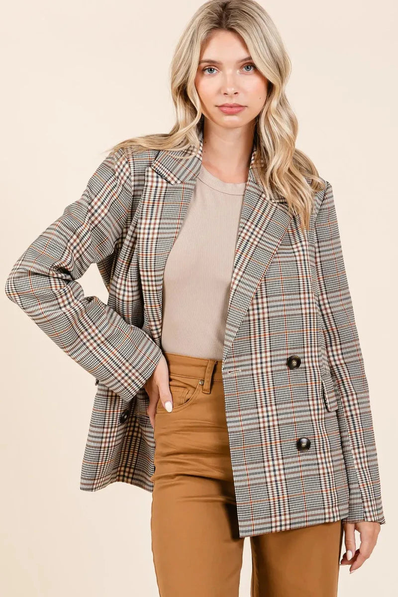 Mittoshop Plaid Double Breasted Relaxed Fit Blazer