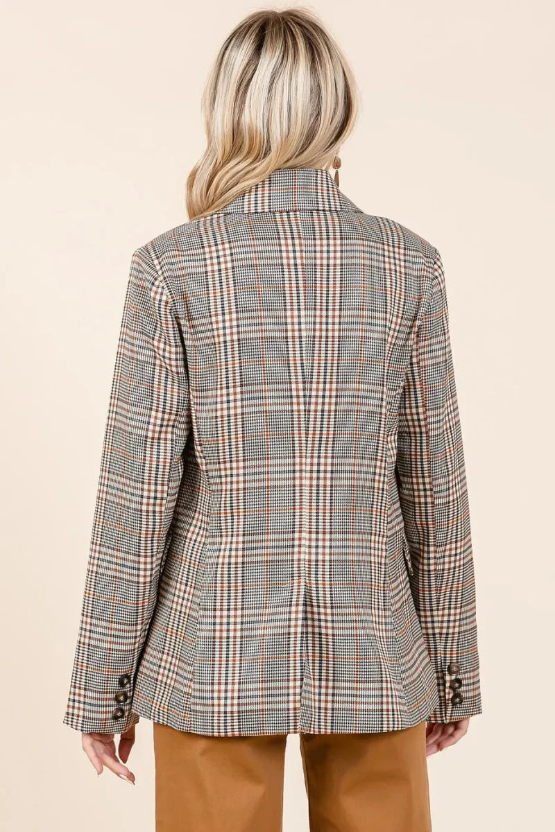 Mittoshop Plaid Double Breasted Relaxed Fit Blazer