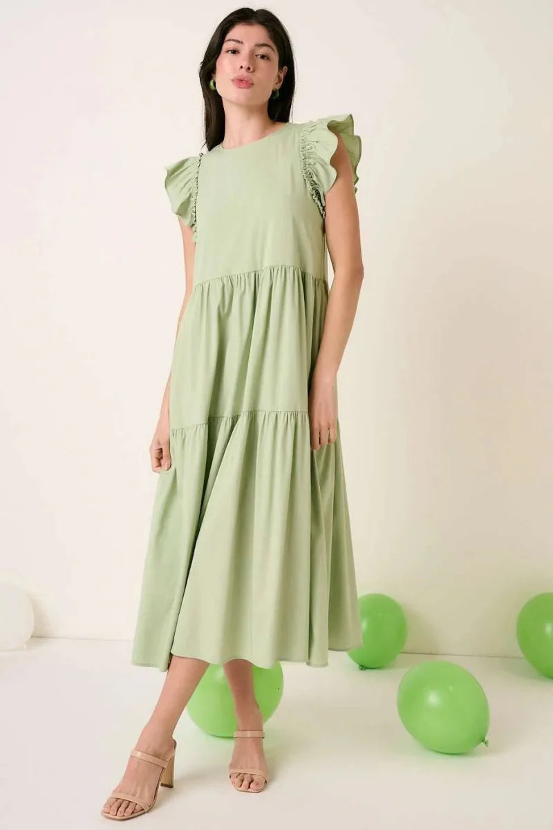 Mittoshop Ruffle Short Sleeve Tiered Maxi Dress for Women