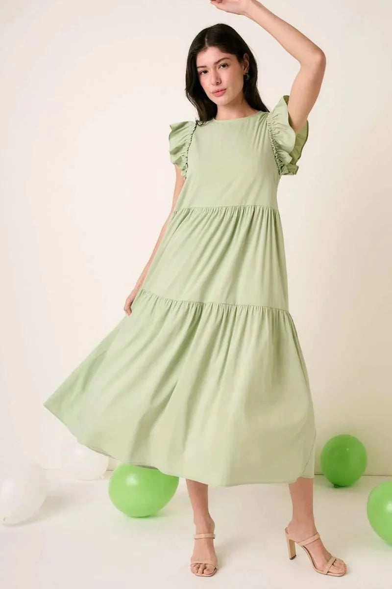 Mittoshop Ruffle Short Sleeve Tiered Maxi Dress for Women