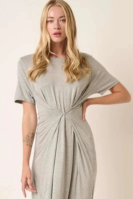 Mittoshop Side Slit Round Neck Short Sleeve Dress Casual