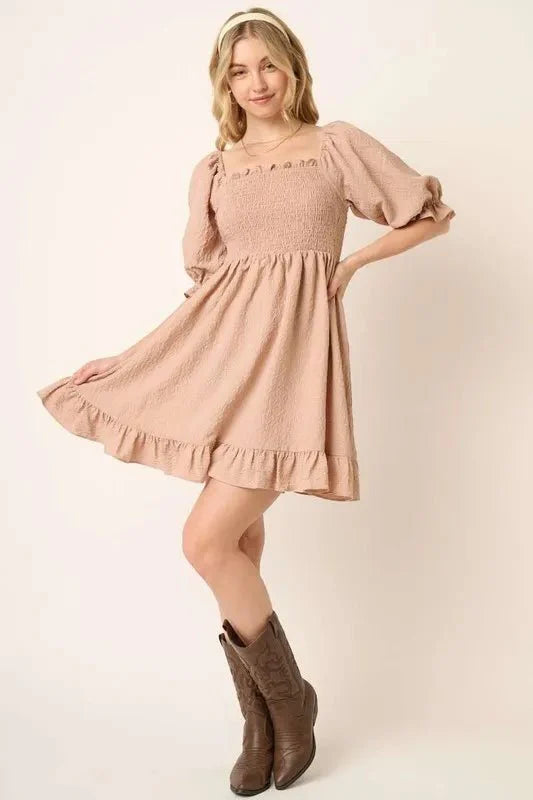 Mittoshop Smocked Ruffled Hem Half Sleeve Mini Dress for Women