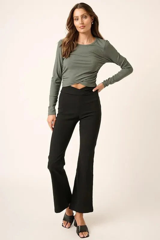 Mittoshop Surplice V Waist Flare Pants for Chic Style