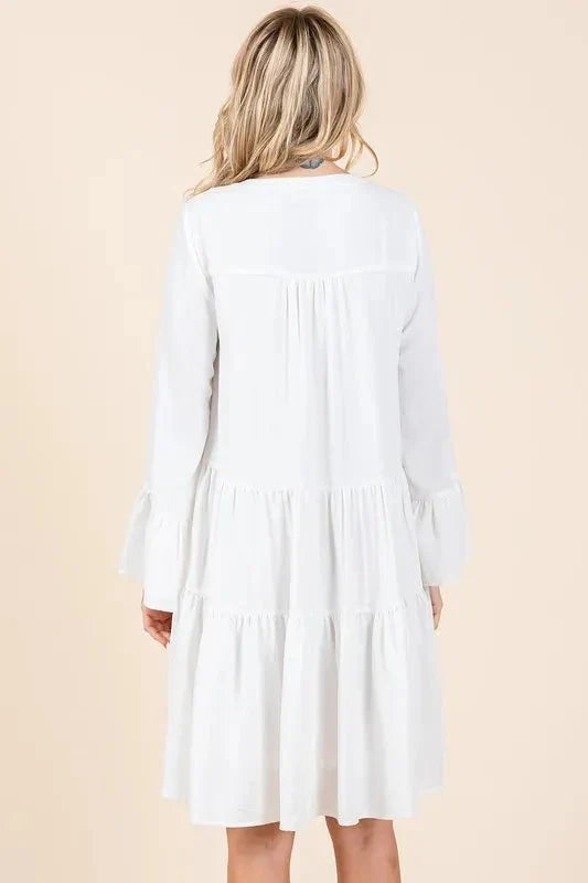 Mittoshop Tiered Notched Flare Sleeve Dress for Women