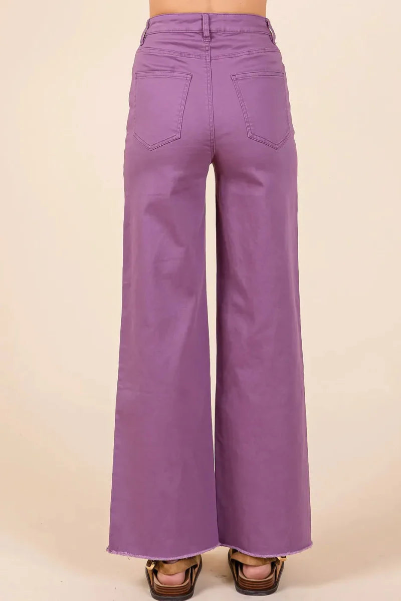 Mittoshop Twill High Waisted Button Fly Wide Leg Pants