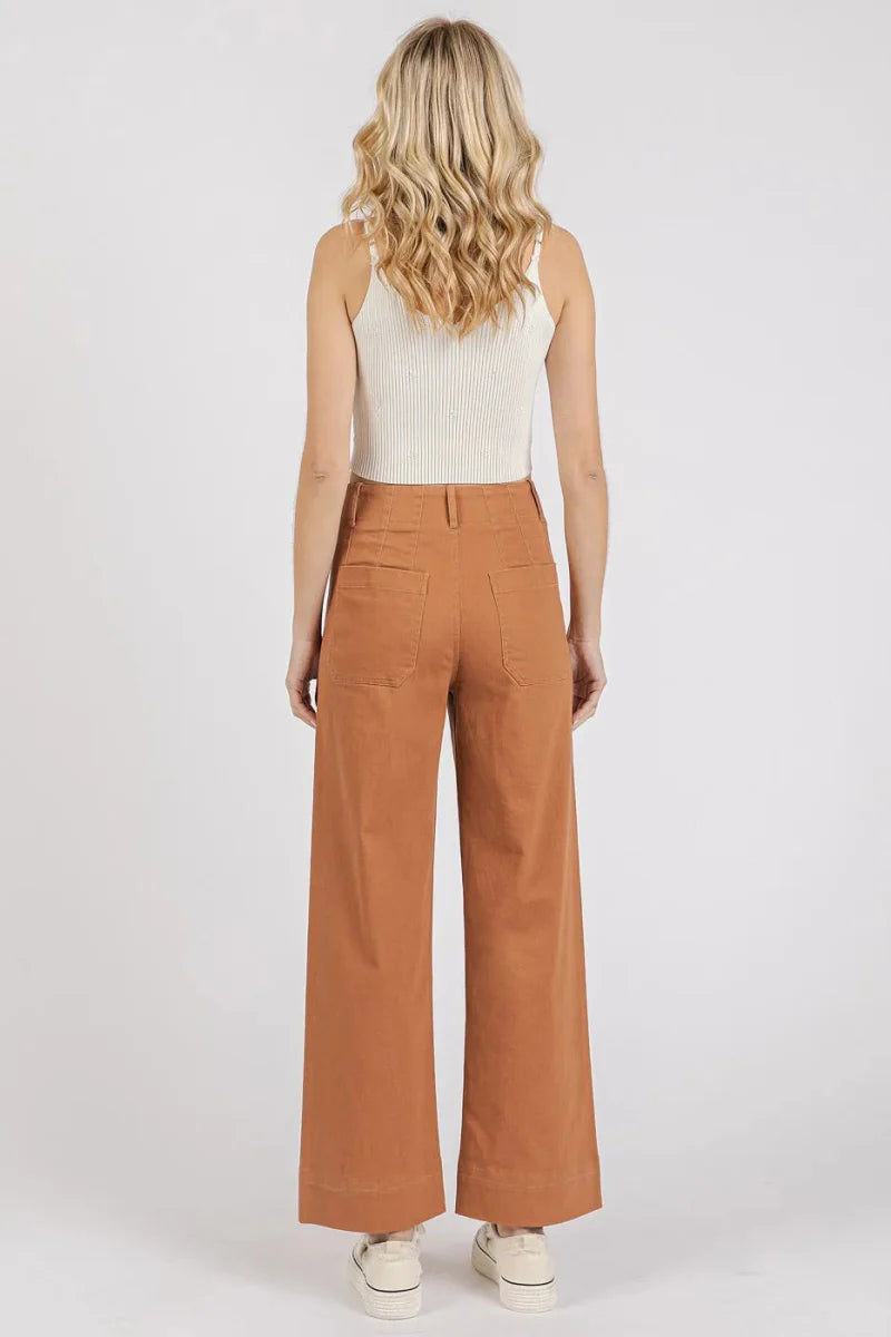Mittoshop Twill Patch Pocket High Rise Wide Leg Pants