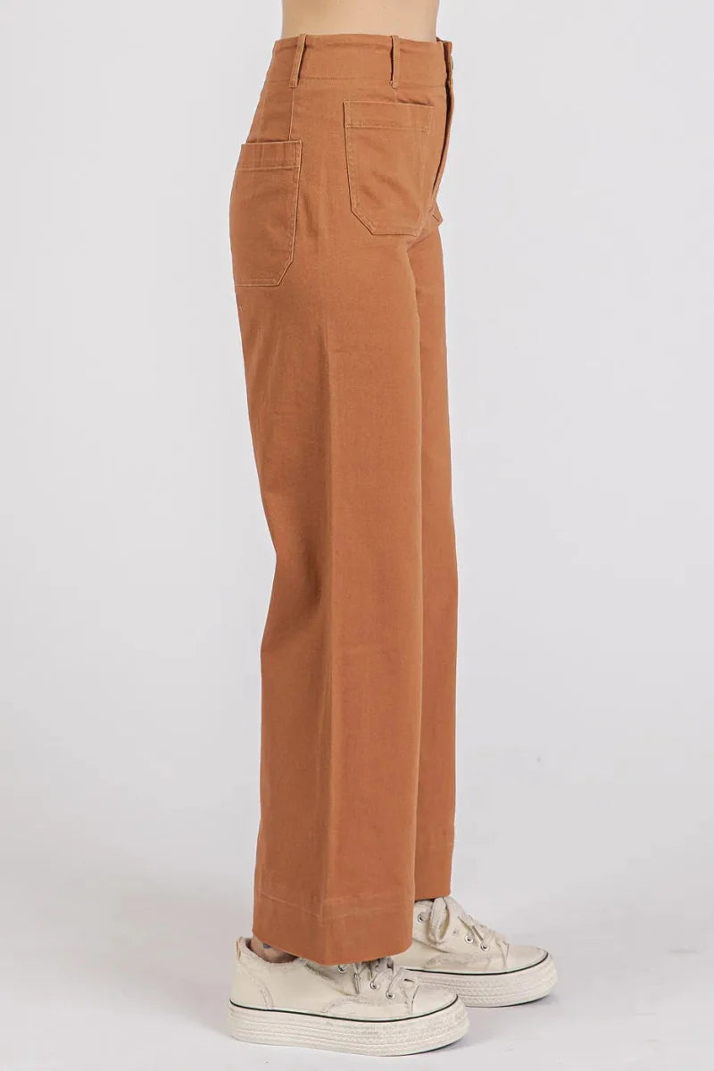 Mittoshop Twill Patch Pocket High Rise Wide Leg Pants