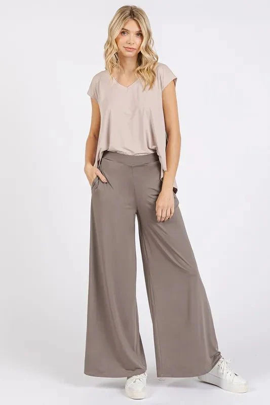 Mittoshop Yoga Air Stretch Elastic Waist Wide Leg Pants