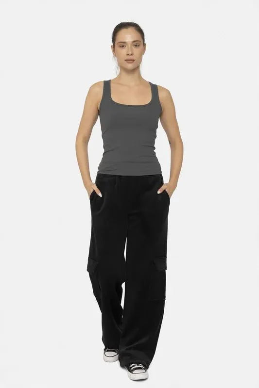 Mono B Elastic Waist Corduroy Cargo Pants for Women