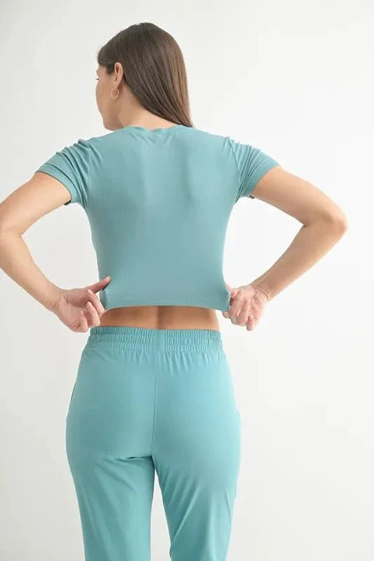 MONO B Essential Micro-ribbed Cropped Athleisure Tee For Women