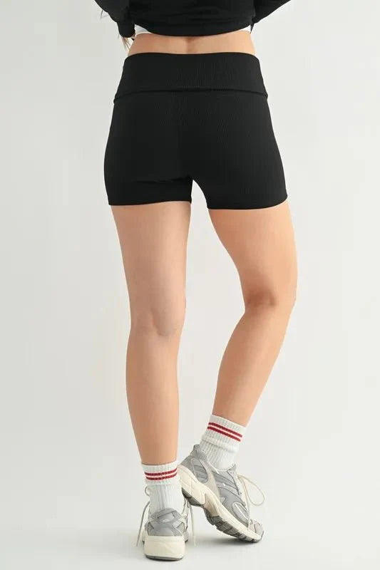 MONO B Ribbed Foldover Waist Shorts for Women Casual Wear