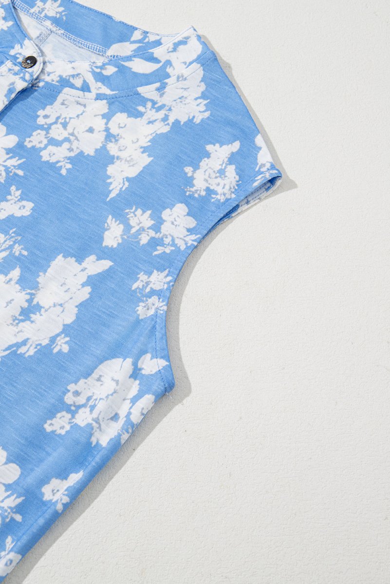 Myosotis Floral Print Half Button Wide Leg Relaxed Jumpsuit