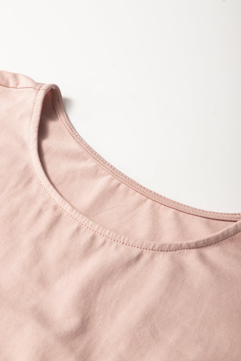 Oatmeal Frilled Trim Crew Neck Loose Fit Mini Dress Stylish