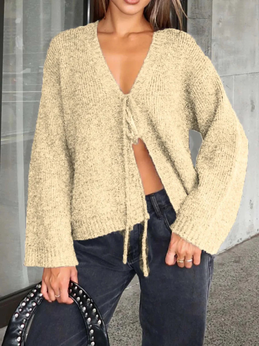 Open Front Tied Sweater Cardigan
