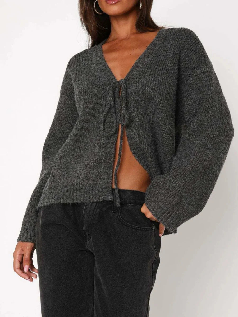 Open Front Tied Sweater Cardigan