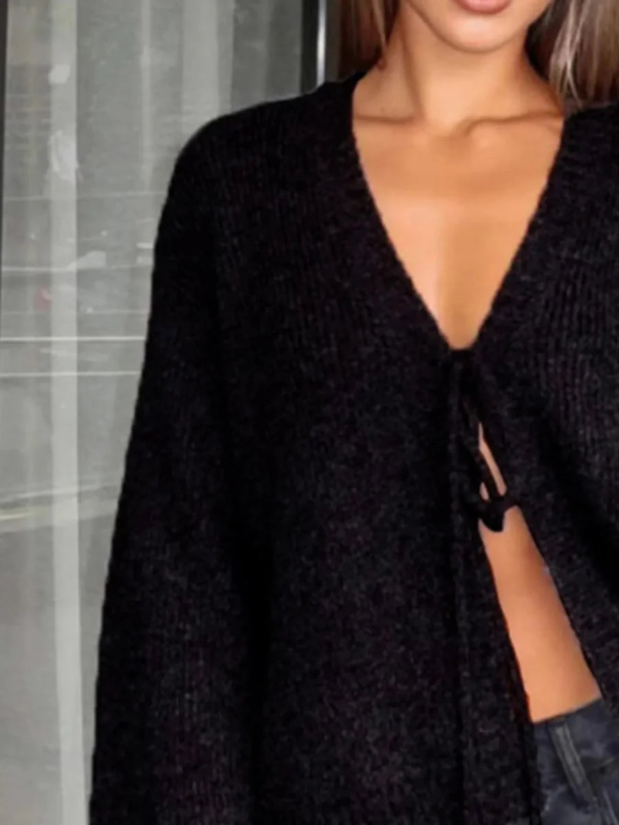 Open Front Tied Sweater Cardigan