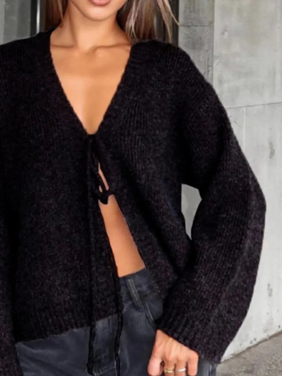 Open Front Tied Sweater Cardigan