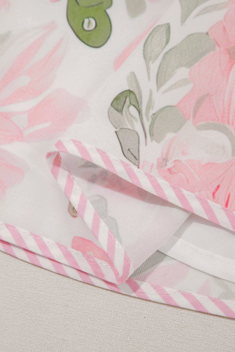 Pink Floral Contrast Edge Layered Short Sleeve Mini Dress