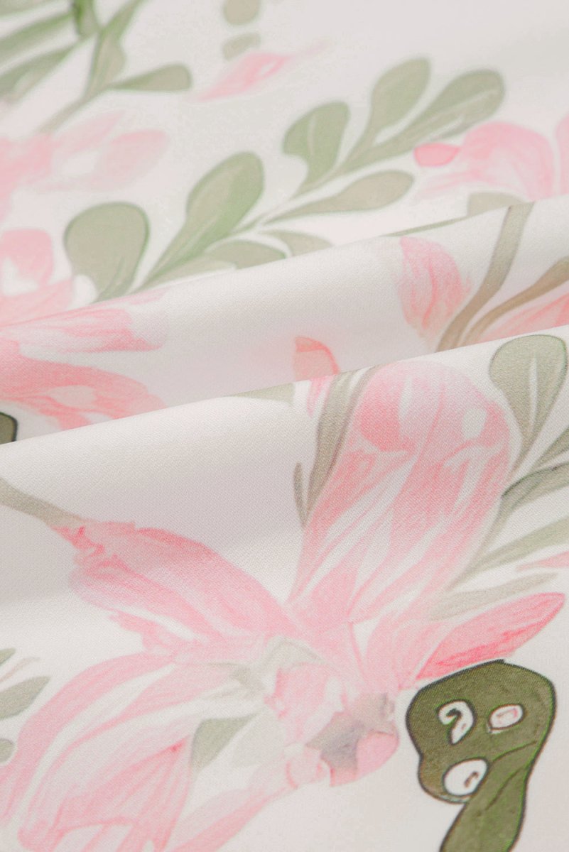 Pink Floral Contrast Edge Layered Short Sleeve Mini Dress