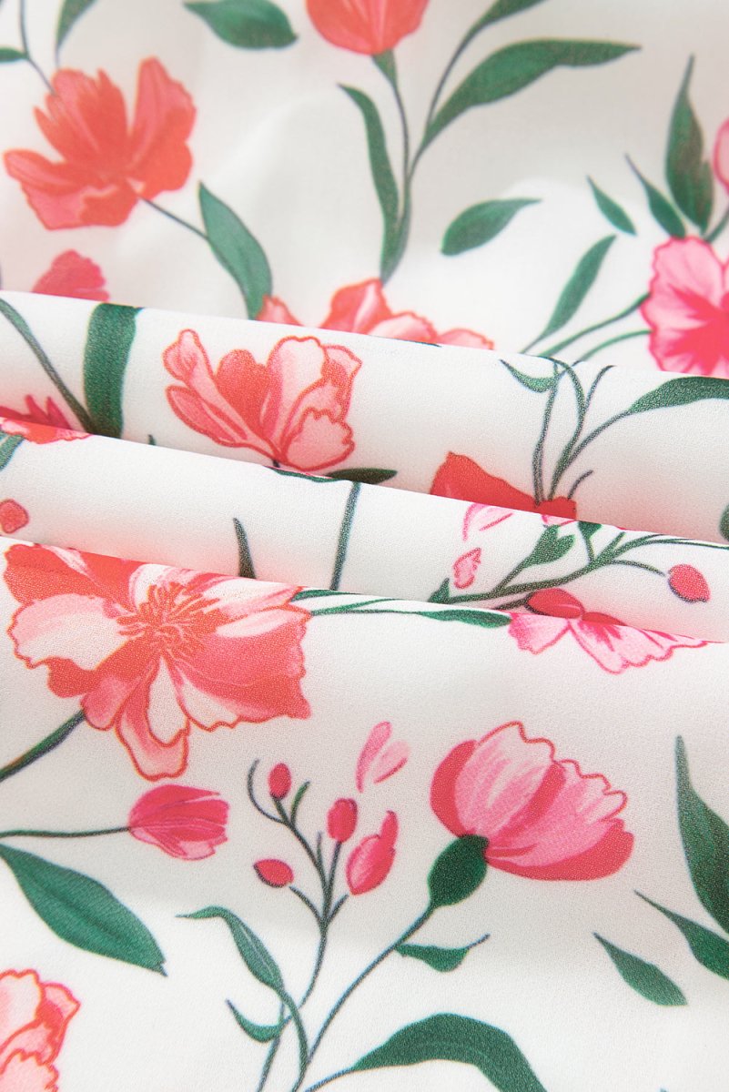 Pink Floral Puff Sleeve Square Neck Empire Waist Maxi Dress