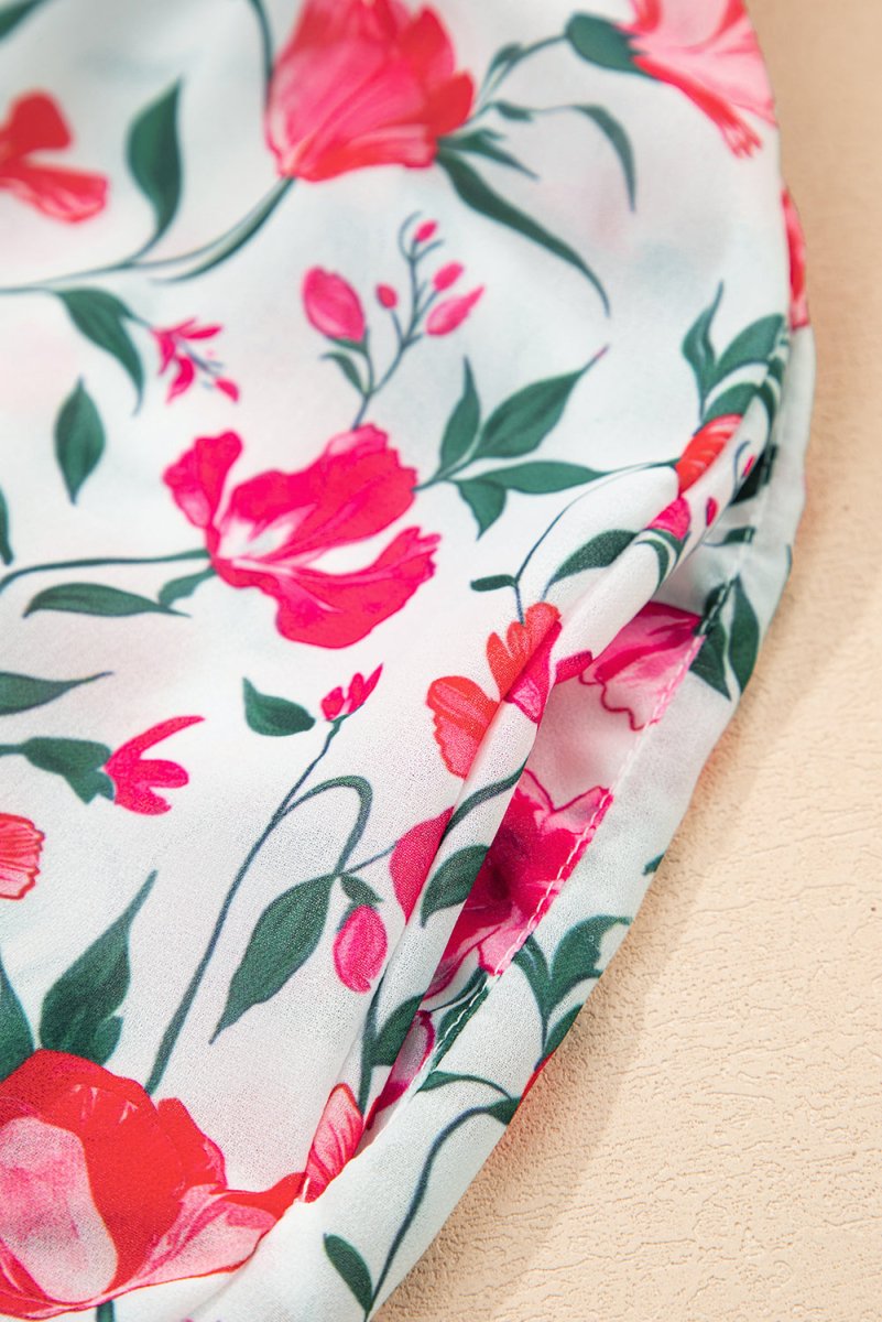 Pink Floral Puff Sleeve Square Neck Empire Waist Maxi Dress