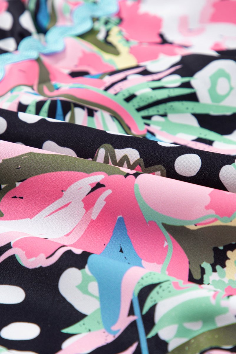 Pink Floral Ricrac Embellished Tiered Mini Dress for Women