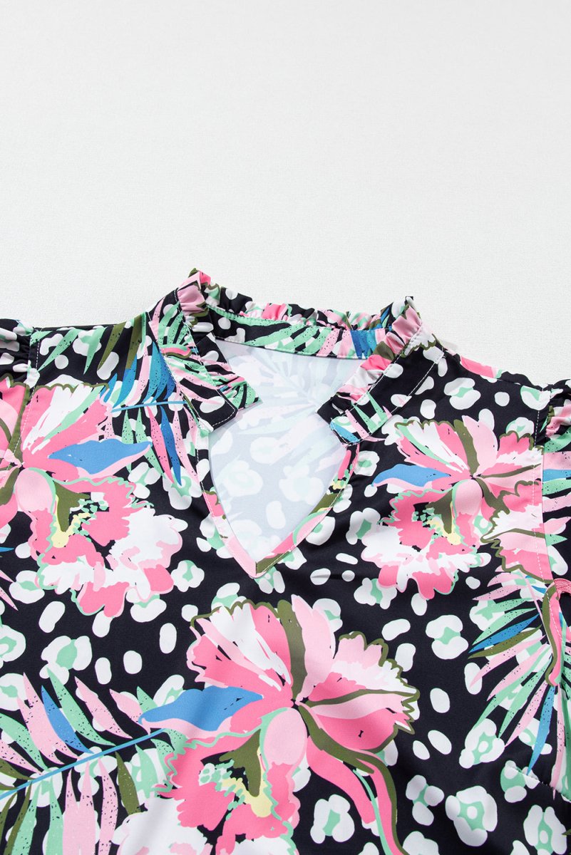 Pink Floral Ricrac Embellished Tiered Mini Dress for Women