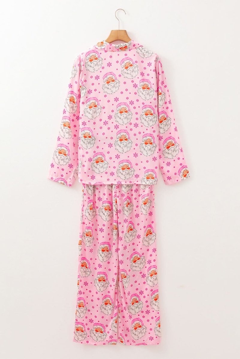 Pink Santa Claus Snowflake Long Sleeve Shirt Christmas Pajama Set