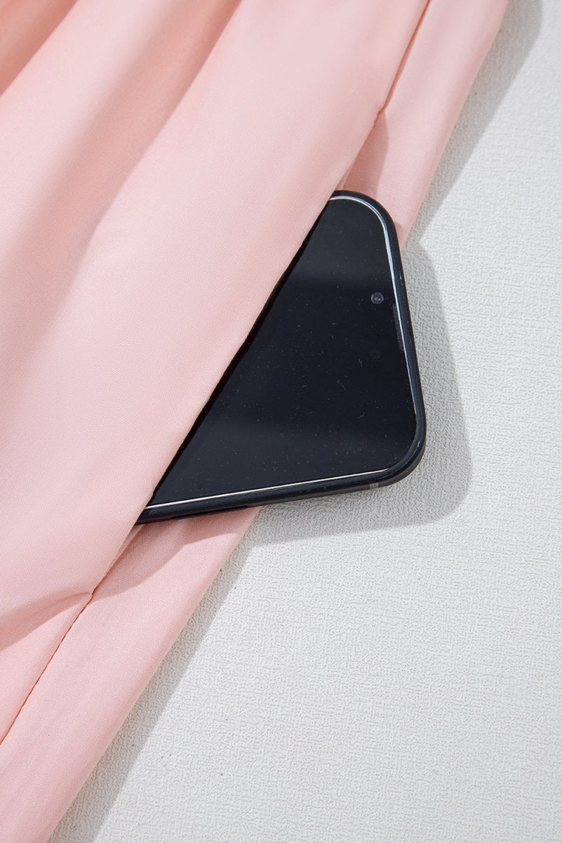 Pink V Neck Flutter Sleeve Smocked Bodice Maxi Dress