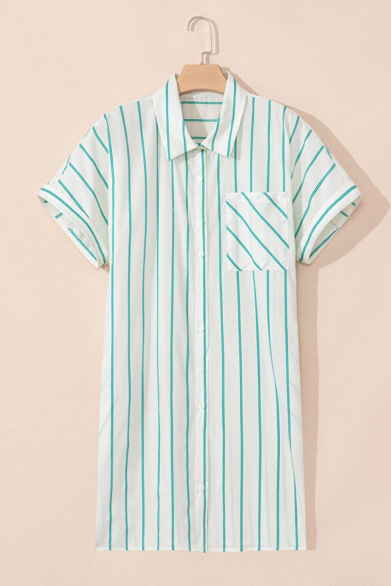 Plus Size Green Striped Button-Up Shirt Dress for St. Patrick's Day