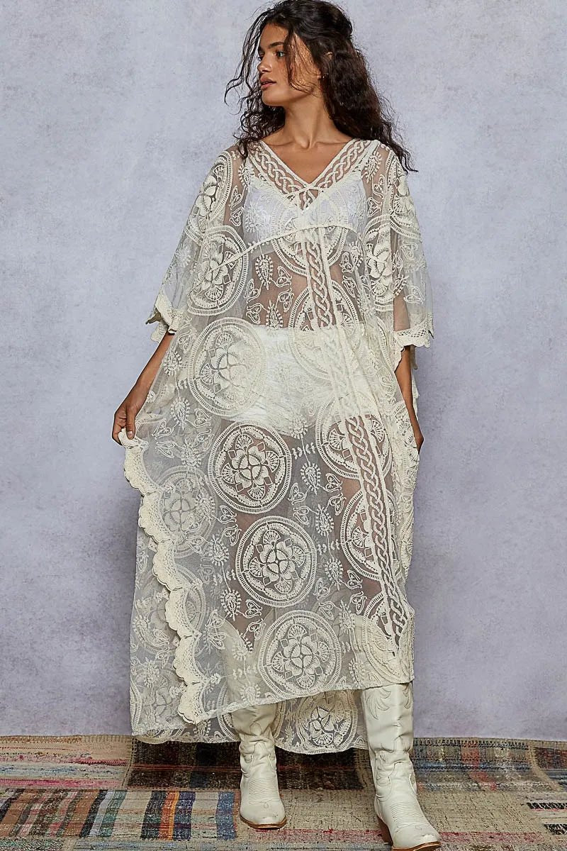 POL Lace Embroidered Beach Cover Up Kaftan