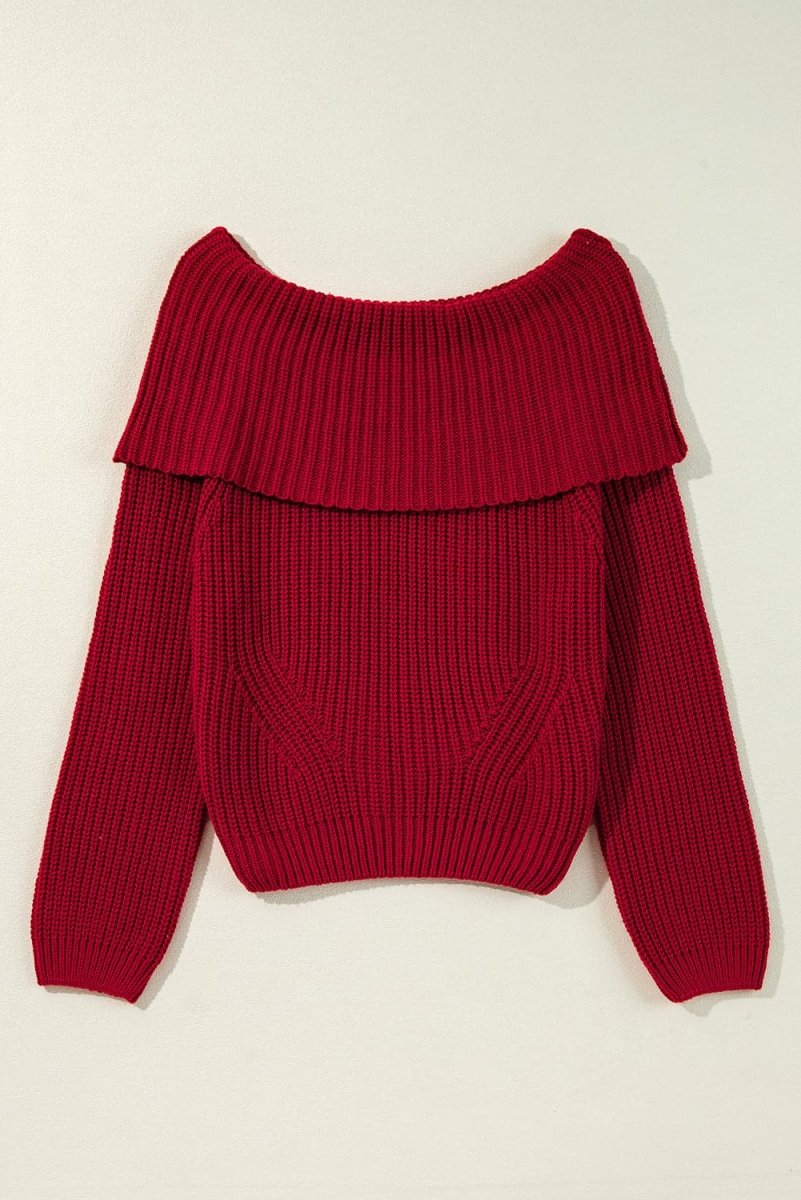 Racing Red Off-the-shoulder Knit Sweater