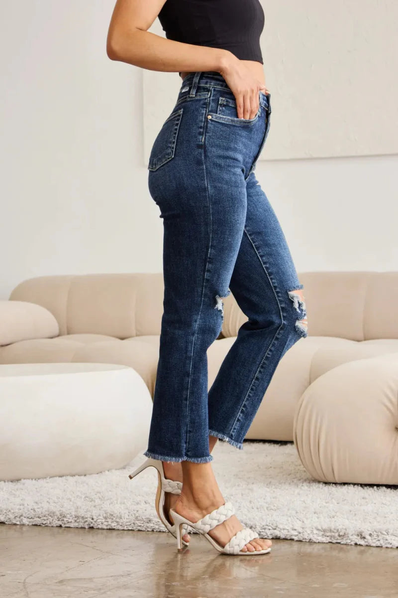 RFM Crop Dylan Full Size Tummy Control Distressed Jeans