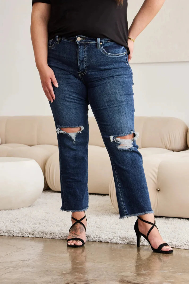 RFM Crop Dylan Full Size Tummy Control Distressed Jeans